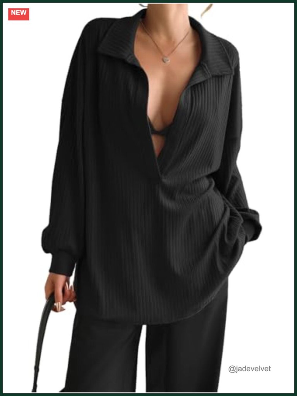 Oversized Deep V Neck Ribbed Knit Pullover Sweatshirt Casual Long Sleeve Top